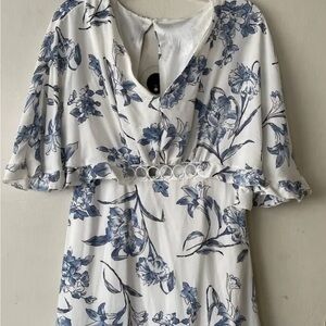 Floral White and Blue Dress